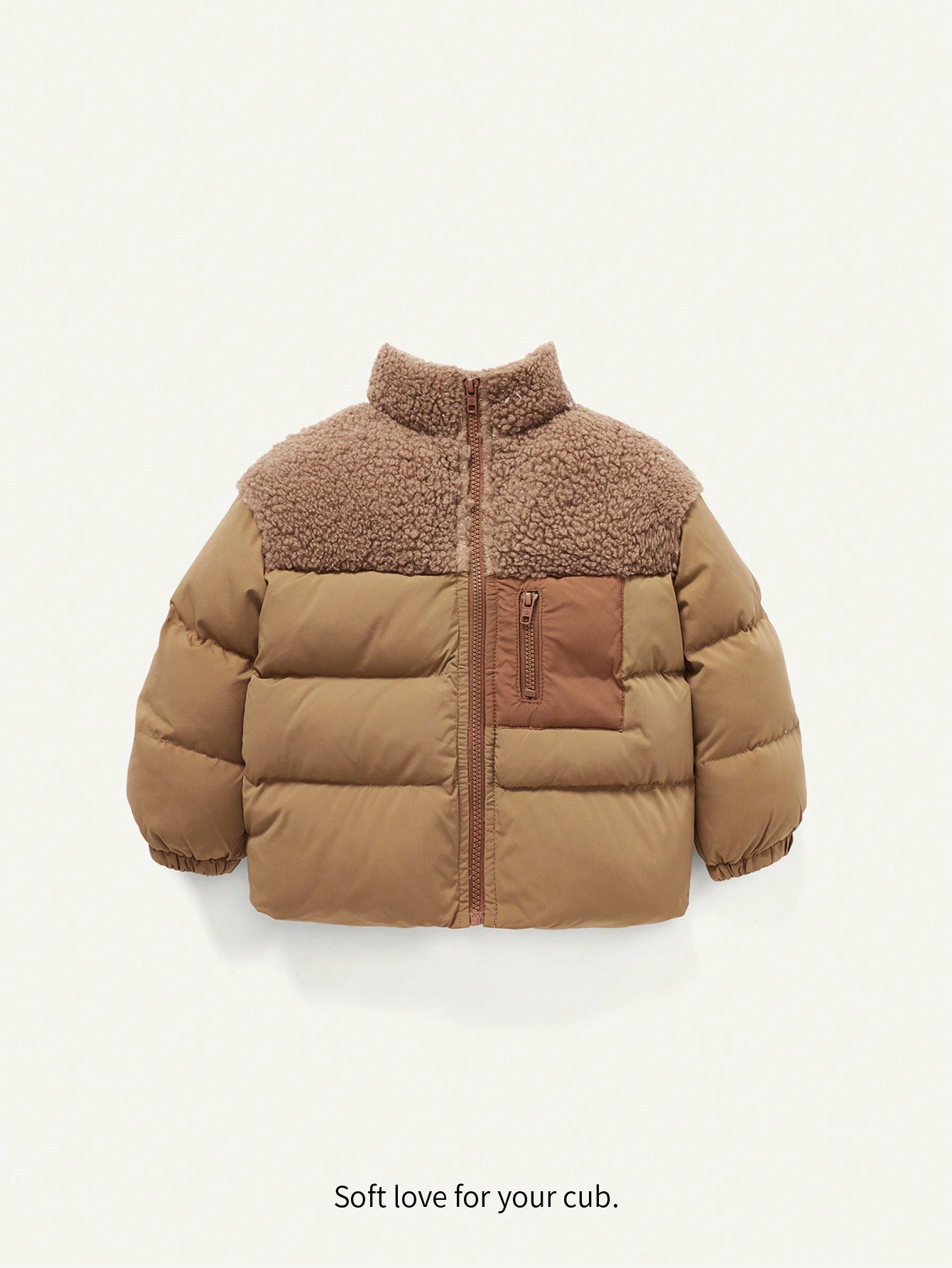 Cozy Cub Baby Boys Contrast Teddy Panel Zip Up Puffer Coat | SHEIN