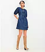 Chambray Bow Mini Pocket Dress | LOFT
