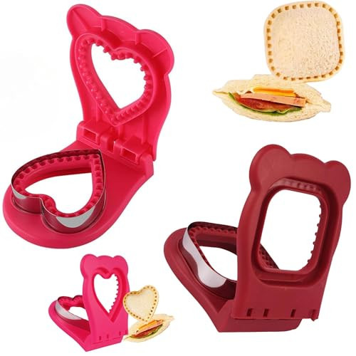 2pcs Sandwich Cutter and Sealer for Kids,DIY Decruster Pocket Sandwiches, Sandwich Cutter-Sandwich Maker for Lunchbox and Bento Box (Square Red+ Heart Fuchsia) | Amazon (US)