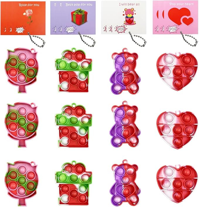 Pinkiwine 12 Pack Colorful Mini Valentines Pop Fidget Toys with Cards for Kids School Class Classroo | Amazon (US)