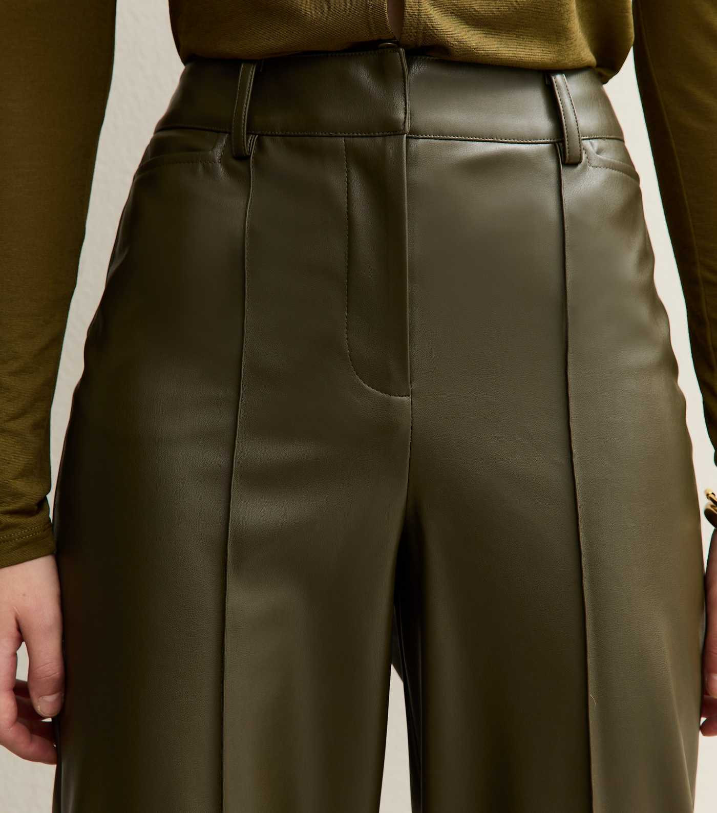 Khaki Faux Leather Wide Leg Trousers | New Look | New Look (UK)