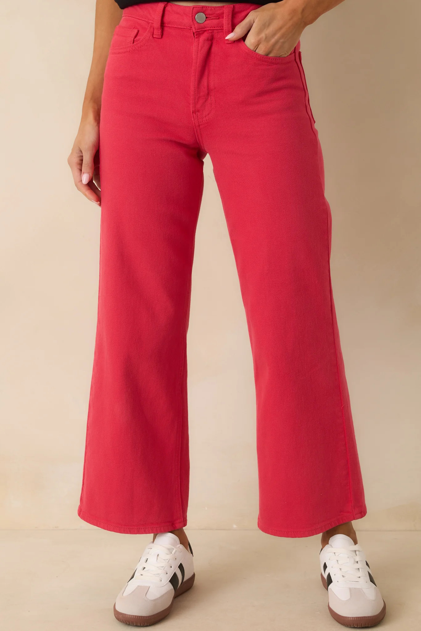 Into The Clouds Red Cropped Wide Leg Jeans | Red Dress