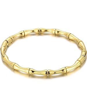 Jude Jewelers Stainless Steel Bamboo Style Classic Plain Open Clasp Bangle Bracelet | Amazon (US)