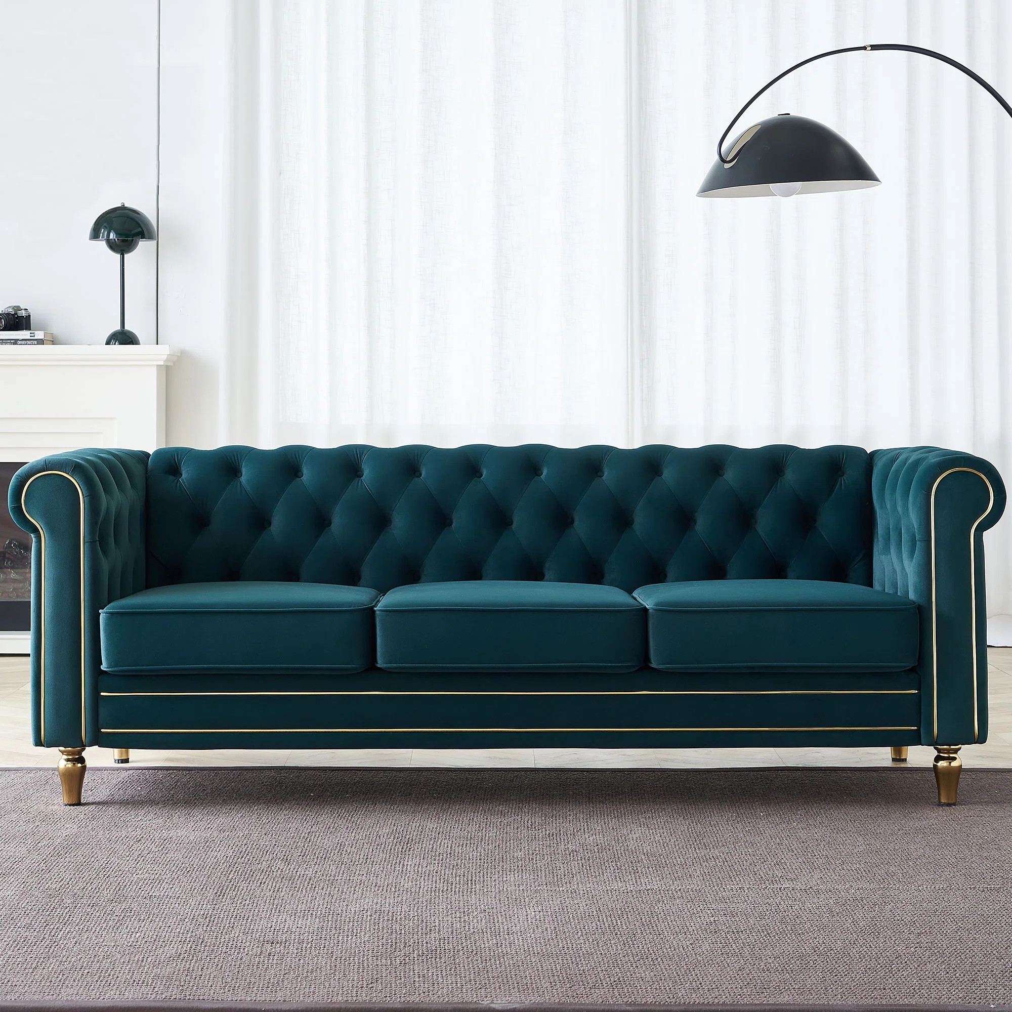 Gevon Velvet Roll Arm Sofa, Chesterfield Sofa for Living Room Upholstered with Smooth,Breathable ... | Wayfair North America