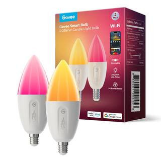 60-Watt Equivalent B10 Candle Bulb Shape 450LM RGBWW Smart LED Bulb 2-Pack | The Home Depot