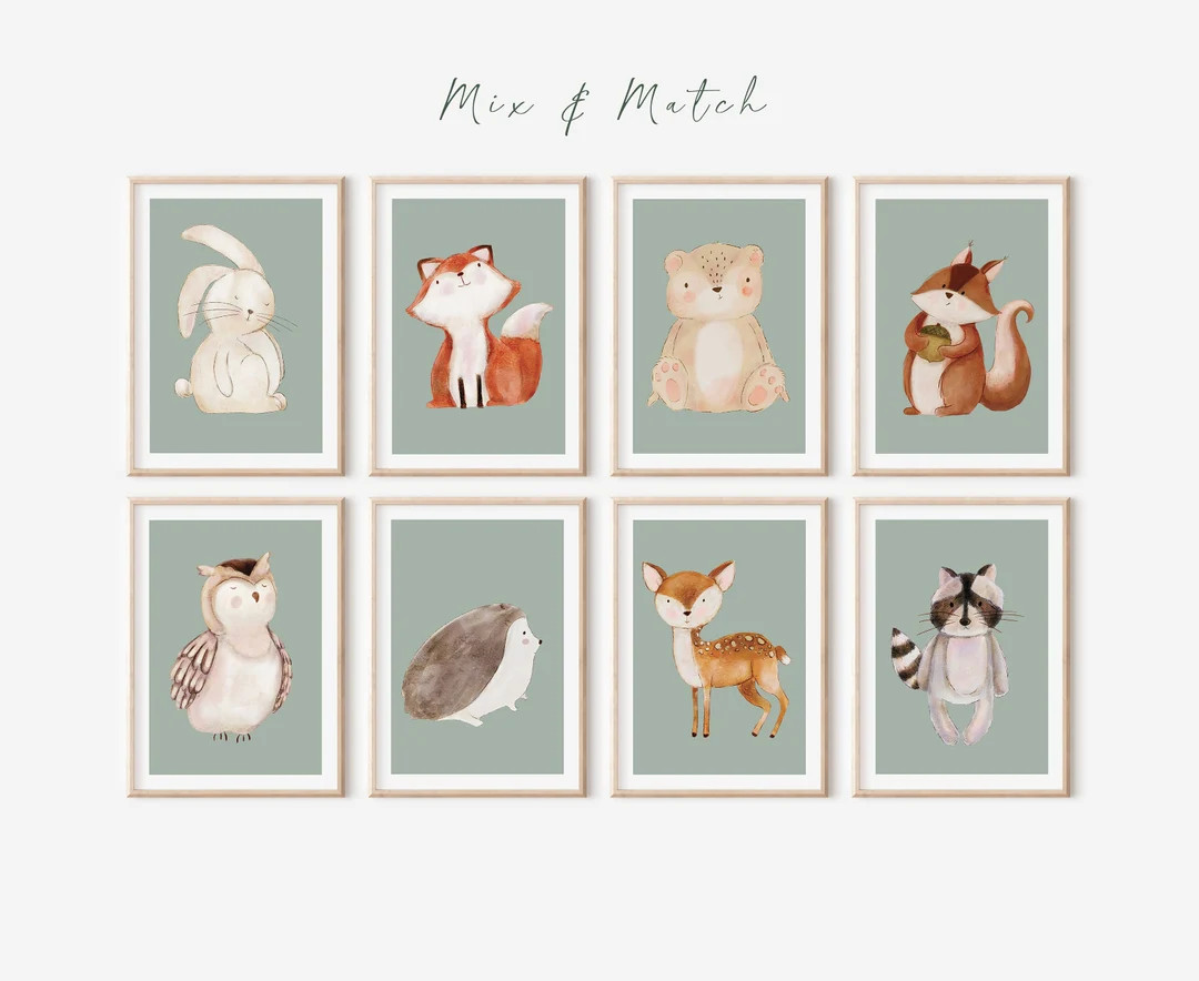 Sage Green Nursery Wall Prints Woodland Nursery Prints Green - Etsy | Etsy (US)