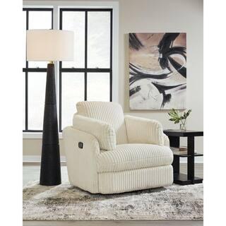 Tie-Breaker White Polyester Swivel Glider Rocker Recliner with Storage | The Home Depot