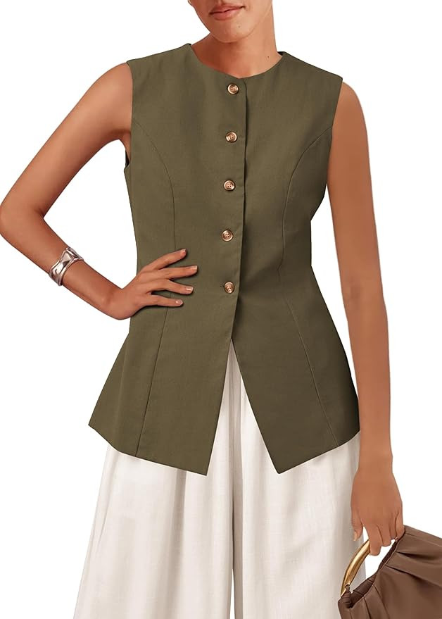KIRUNDO Vest Tops for Women Trendy Dressy Business Casual Outfits 2026 Summer Sleeveless Fitted B... | Amazon (US)