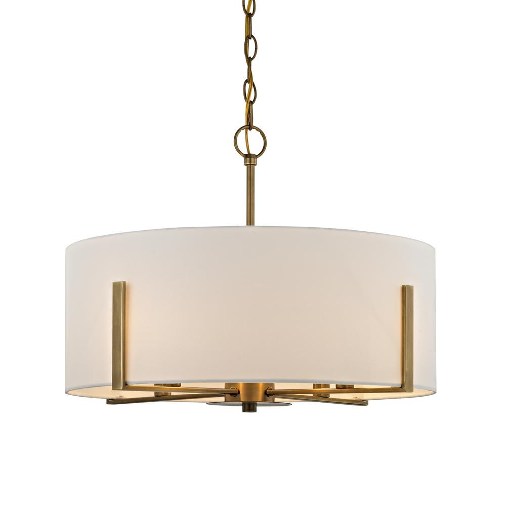 Manhattan 4-Light Aged Brass Chandelier with Cream Colored Drum Shade | The Home Depot