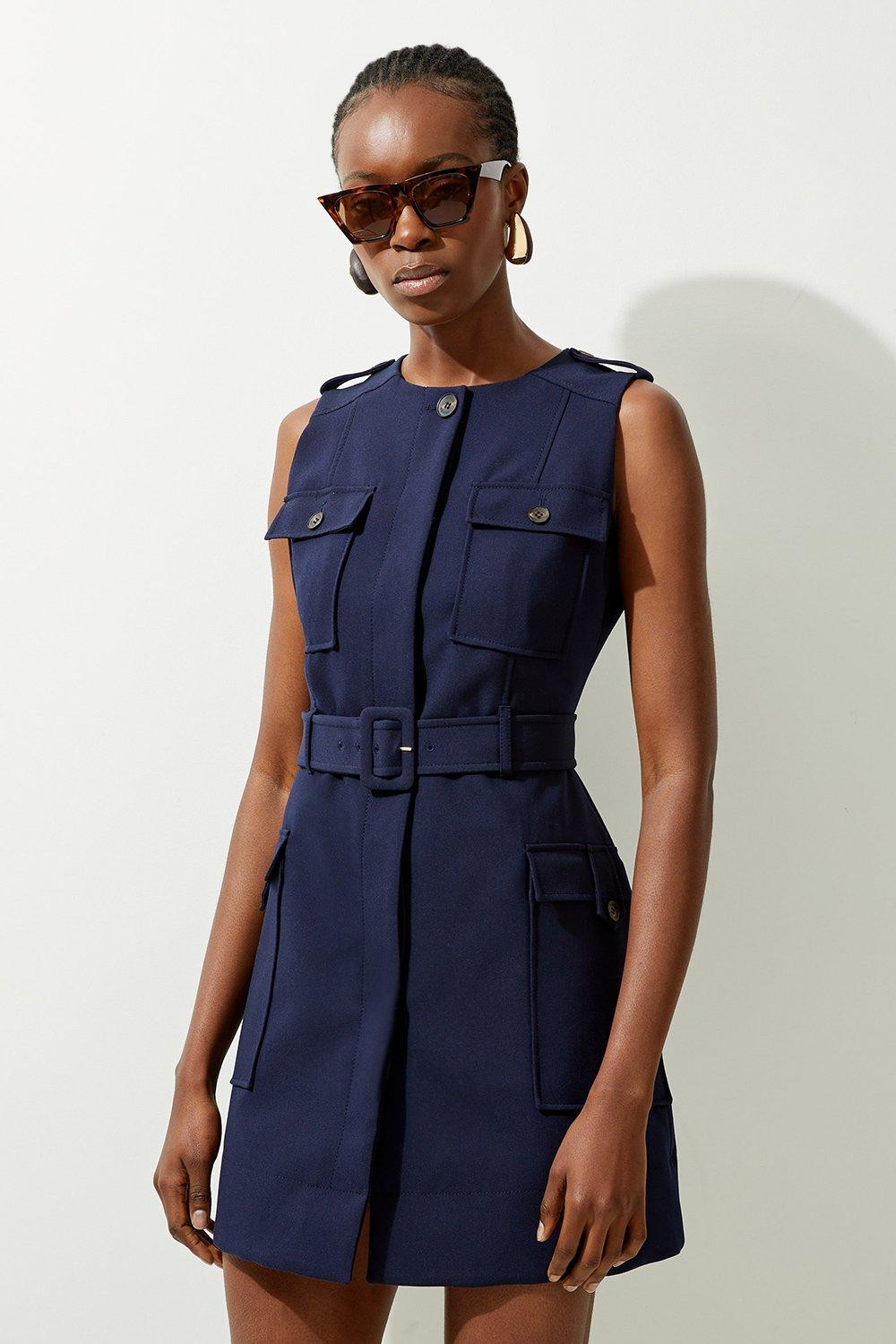 Clean Tailored Safari Cargo Pocket Belted Mini Dress | Karen Millen UK + IE + DE + NL