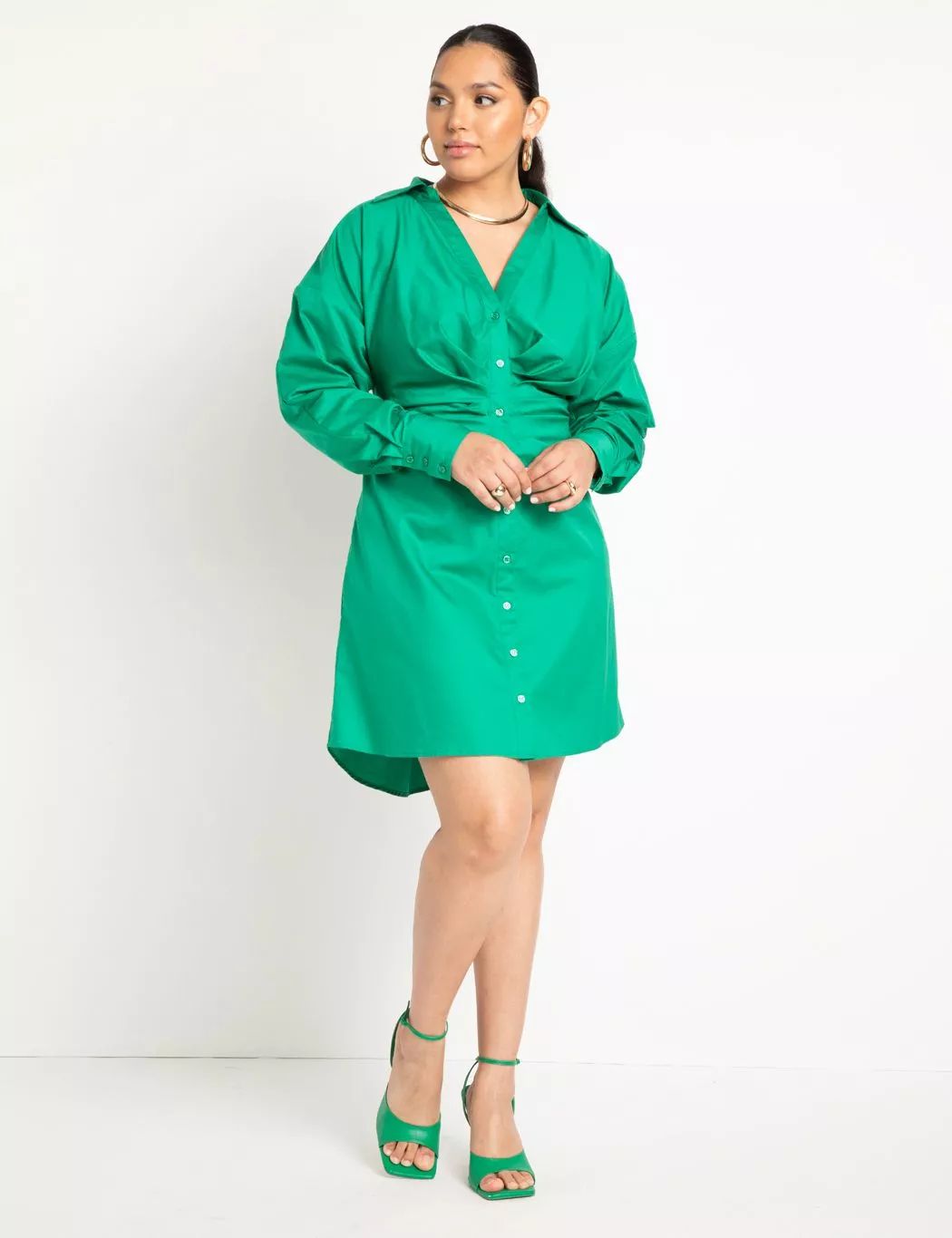 Rounded Sleeve Button Front Dress | Eloquii