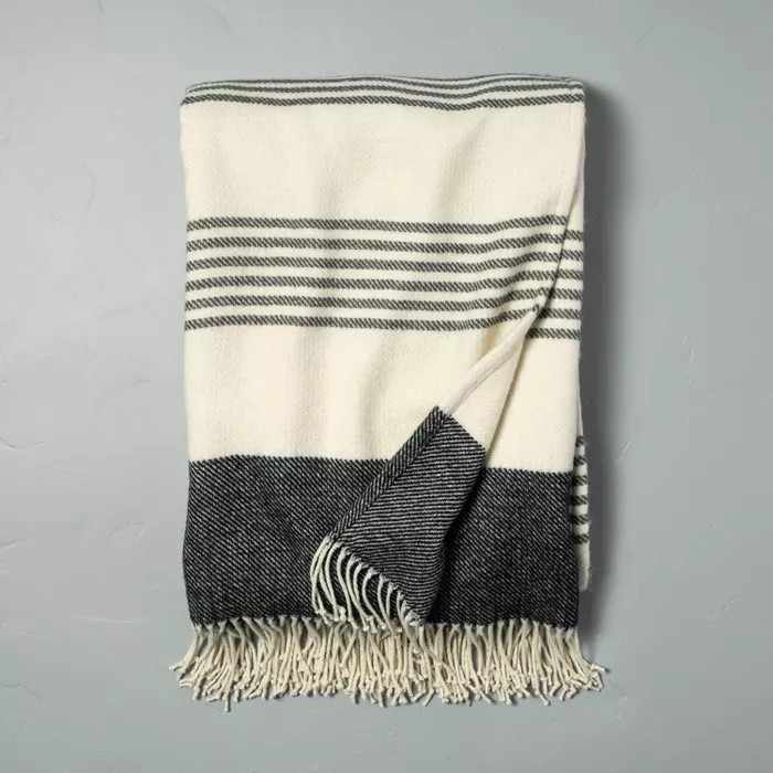 Striped Stadium Throw Blanket Black/White - Hearth & Hand™ with Magnolia | Target