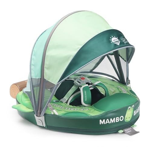 Mambobaby Float Non Inflatable Baby Float with Canopy Upgarded Add Tail Baby Swim Float with UPF 50+ Sun Canopy, Safety Swim Tranier Solid Toddler Pool Float for Age 3-24 Months, Crocodile Green | Amazon (US)