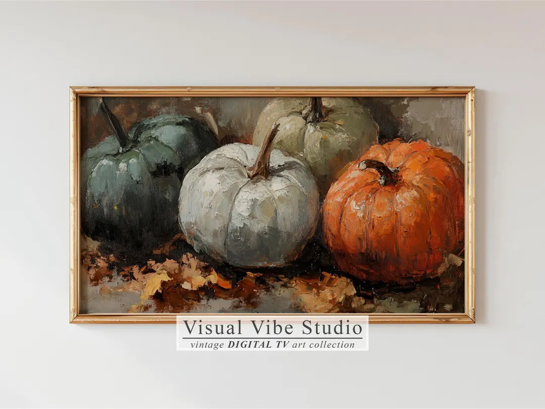 Vintage Oil Painting of Pumpkins Fall Harvest Art for Frame TV Moody Autumn Pumpkin Still Life In... | Etsy (US)