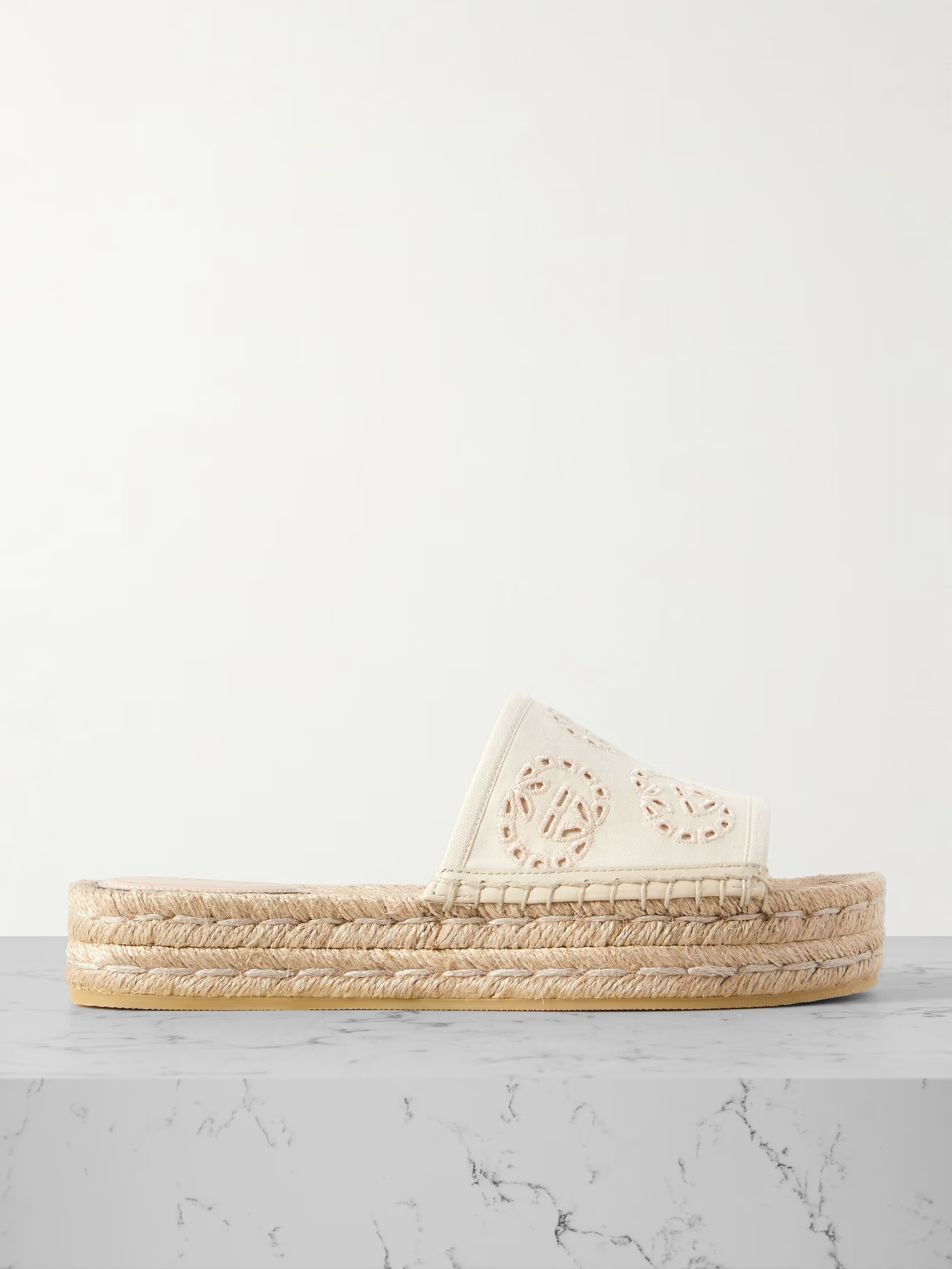 Damita broderie anglaise canvas espadrille platform slides | NET-A-PORTER (US)