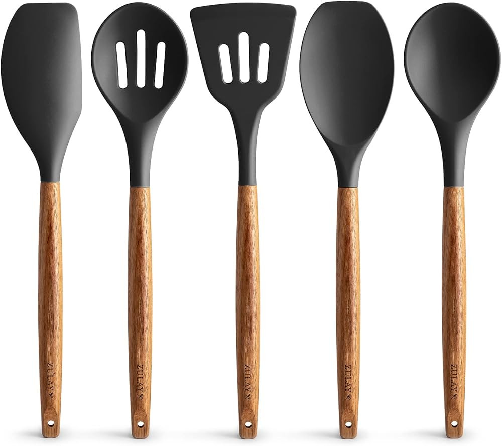 Zulay Kitchen Utensils Set - Non-Stick Silicone Cooking Utensils Set with Authentic Acacia Wood H... | Amazon (US)