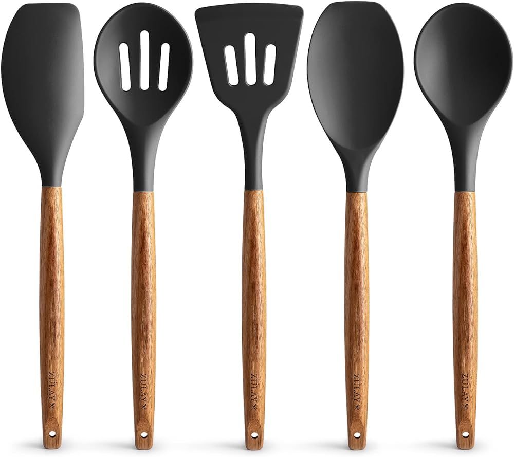 Zulay Kitchen Utensils Set - Non-Stick Silicone Cooking Utensils Set with Authentic Acacia Wood H... | Amazon (US)