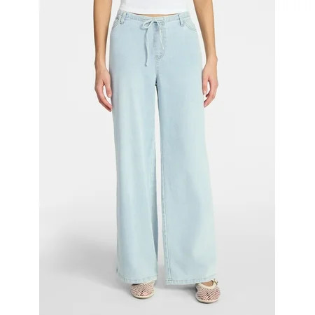 No Boundaries Mini Waistband Wide Leg Pants, 31'' Inseam, Women's Sizes XXS-XXL | Walmart (US)