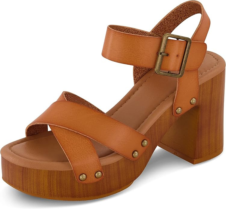 Dunes Women's Patsy Faux Wood Sandal +Comfort Foam & LiteSole Technology, Wide Widths Available | Amazon (US)