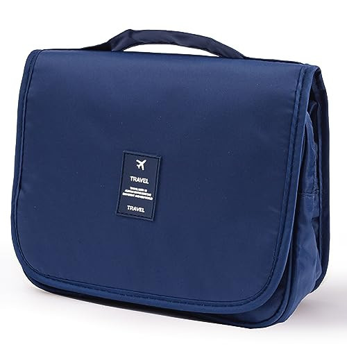 Yeegras Travel Toiletry Bag with Hook, Hanging Toiletries Bag for Women Makeup and Small Cosmetics Organizer Blue | Amazon (US)