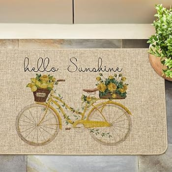 Artoid Mode Hello Sunshine Bicycle Lemon Flower Decorative Doormat, Seasonal Spring Holiday Low-Prof | Amazon (US)