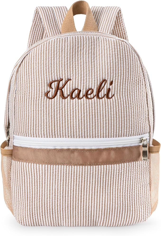 Daycare Backpack Personalized Seersucker Backpack with Name Large 15inch Travel Daypack Custom Pr... | Amazon (US)