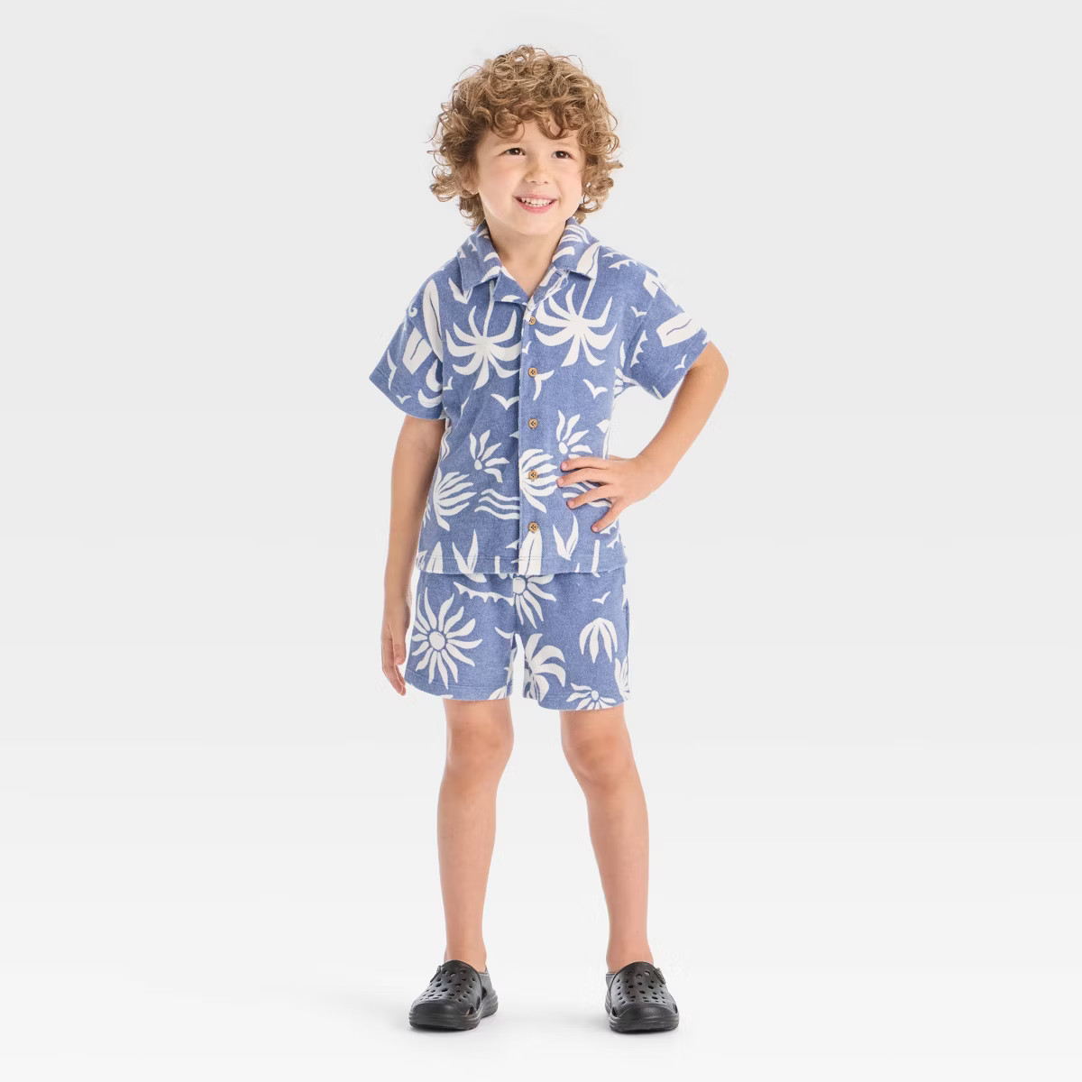 Grayson Mini Toddler Boys' Textured Woven Shirt and Shorts Set - Blue | Target