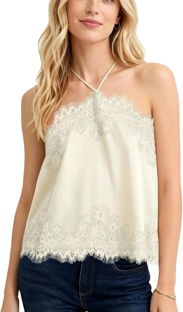 Satin Scarf Halter Tank Top for Women Y2k Cami Chic Going Out Tops | Amazon (US)