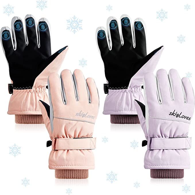 2 Pairs Women Winter Ski Gloves Waterproof Snow Touchscreen Snowboard Gloves Windproof Cold Weath... | Amazon (US)