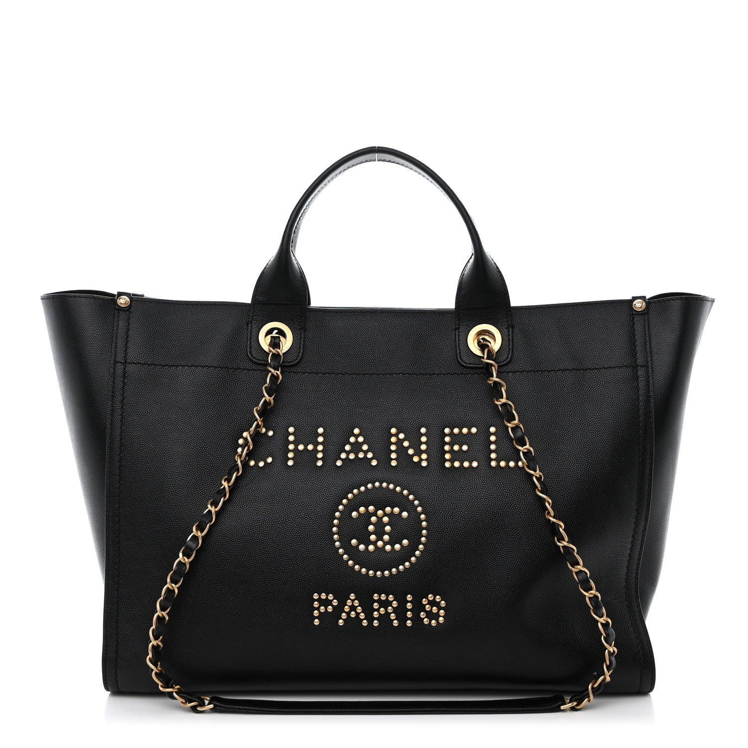 Caviar Medium Studded Deauville Tote Black | FASHIONPHILE (US)