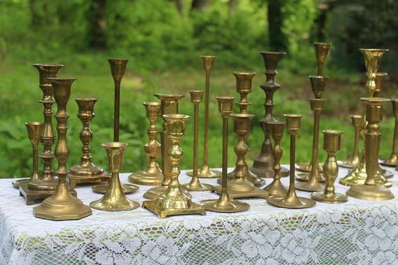 Mismatched Brass Candlestick / Brass Candlesticks / Graduated Brass Candlesticks / Wedding Brass ... | Etsy (US)