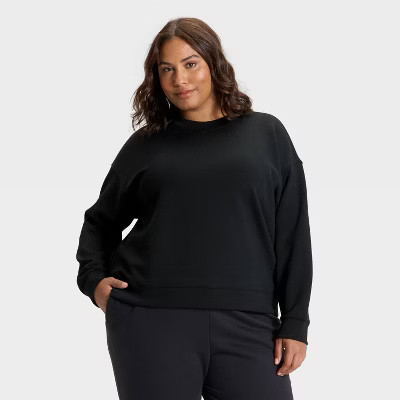 Women's Airy Sleek Ribbed Crewneck Sweatshirt - All In Motion™ Black 1X | Target
