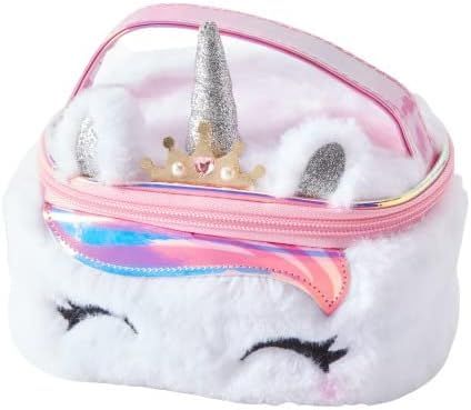 Claire's Club Little Girl Furry Unicorn Princess Polyester Travel Makeup Bag With Handle - White | Amazon (US)