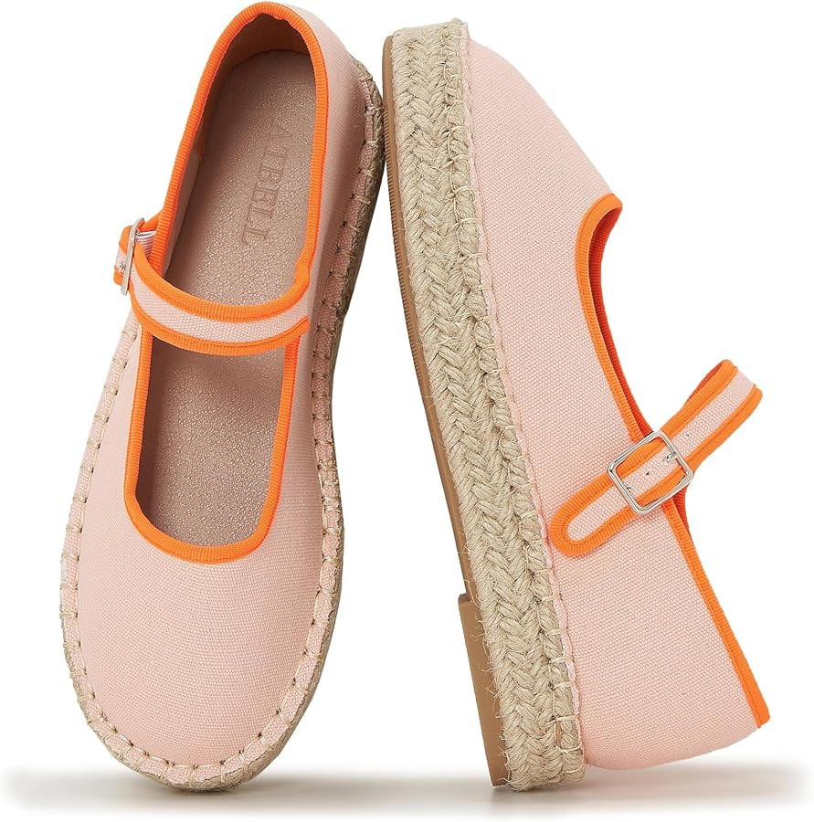 Canvas Mary Jane Shoes for Women Cozy Closed Toe Espadrille Flats with Adjustable Strap Cute Dail... | Amazon (US)