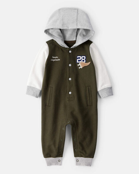 Baby Varsity Hooded Jumpsuit - Green/Grey | Carter's Inc