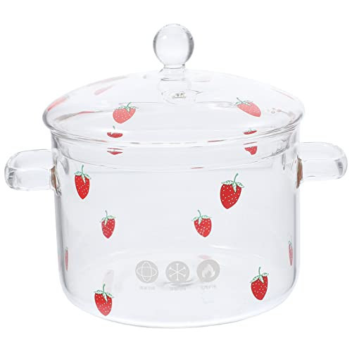 Hemoton Strawberry Pattern High Borosilicate Pot Lid Handles 64 oz Glass Noodle Ramen Pot Simmer Pot Stovetop Cooking Transparent Cookware Pasta Soup Milk Tea | Amazon (US)