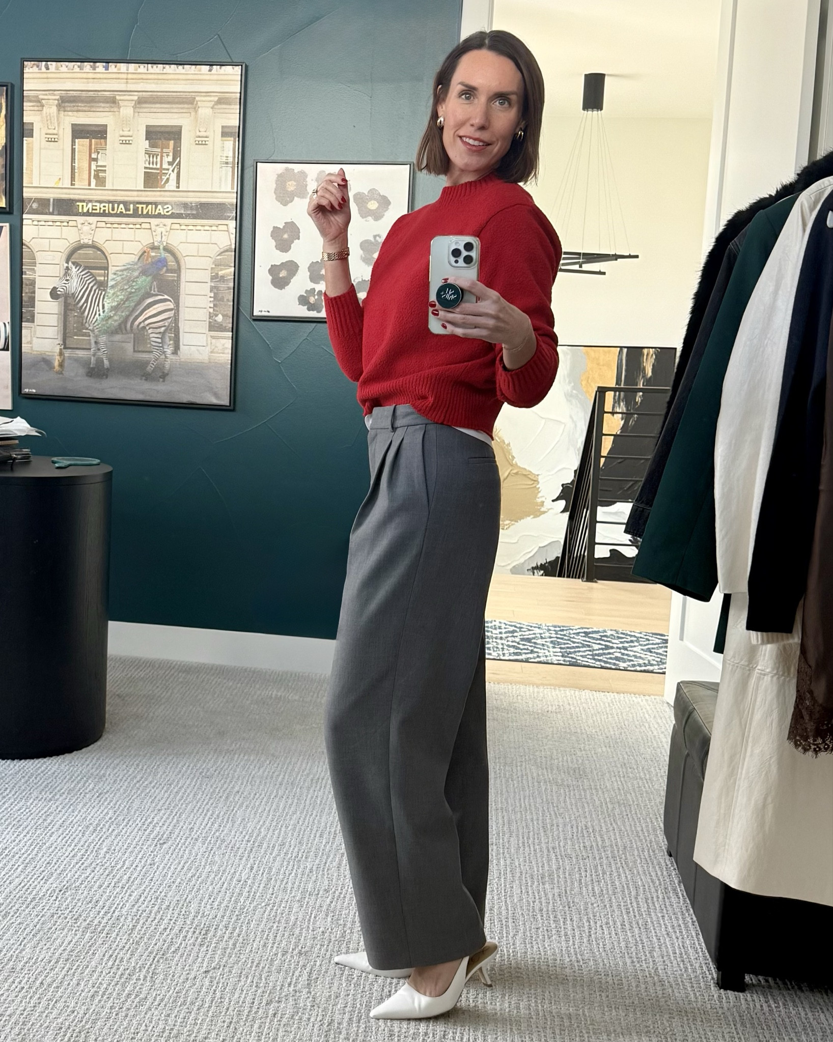Elevated casual work vibe with a festive twist! The red & white together gives the holiday feel in such a polished way. 🤍❤️ Is your red sweater ready to go!? Holiday outfit / work outfit / elevated casual look

#LTKWorkwear #LTKHoliday #LTKOver40