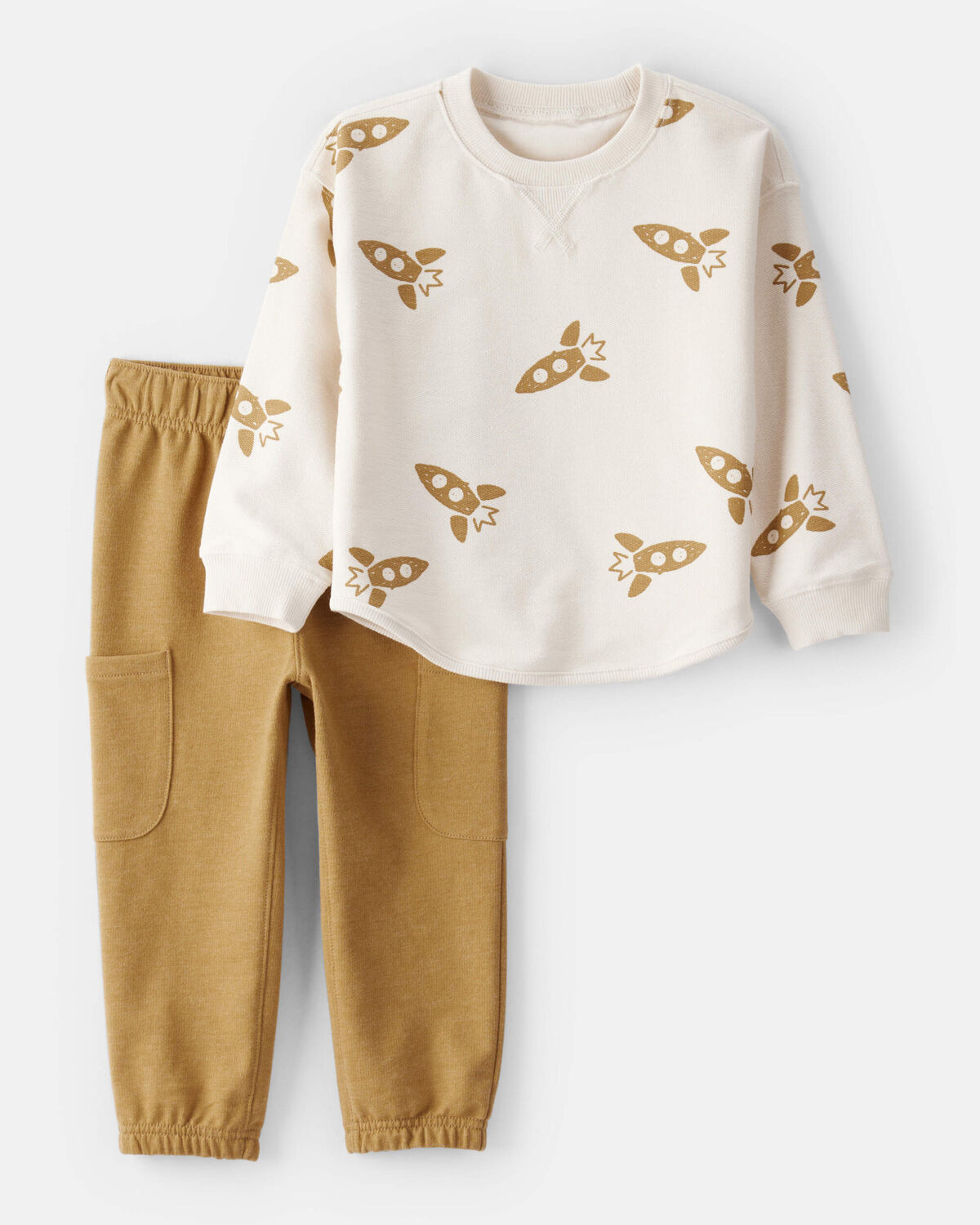 Toddler Boy Rocket French Terry Long-Sleeve Tee & Pant Set - Ivory/Yellow | Carter's Inc