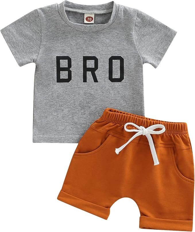 VISGOGO Baby Boys Clothes Sets Short Sleeve Letter Printed T-Shirt Tops + Solid Color Short Pants | Amazon (US)