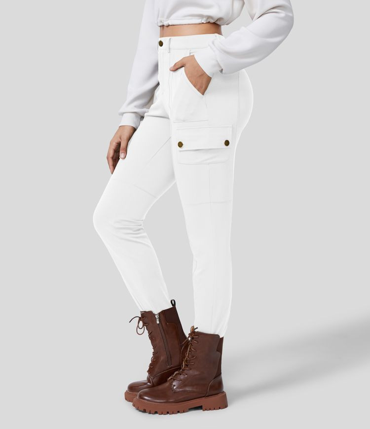 High Waisted Multiple Pockets Solid Skinny Cargo Pants | HALARA