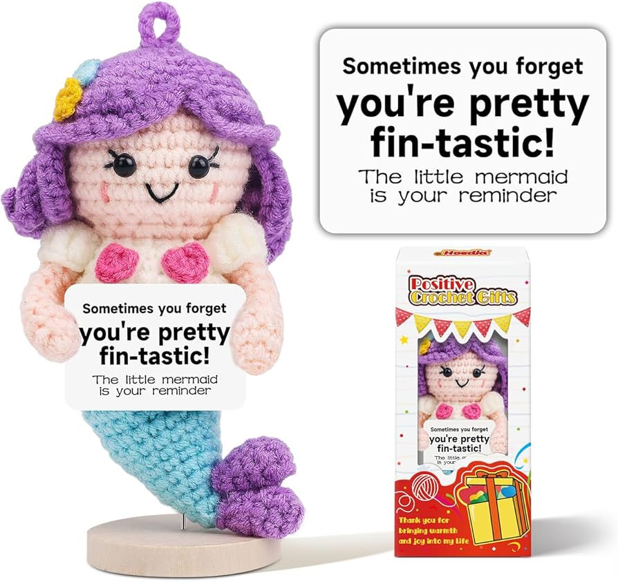 Emotional Crochet Little Mermaid with Inspirational Sign, Positive Stuffed Animals Self Care Get ... | Amazon (US)