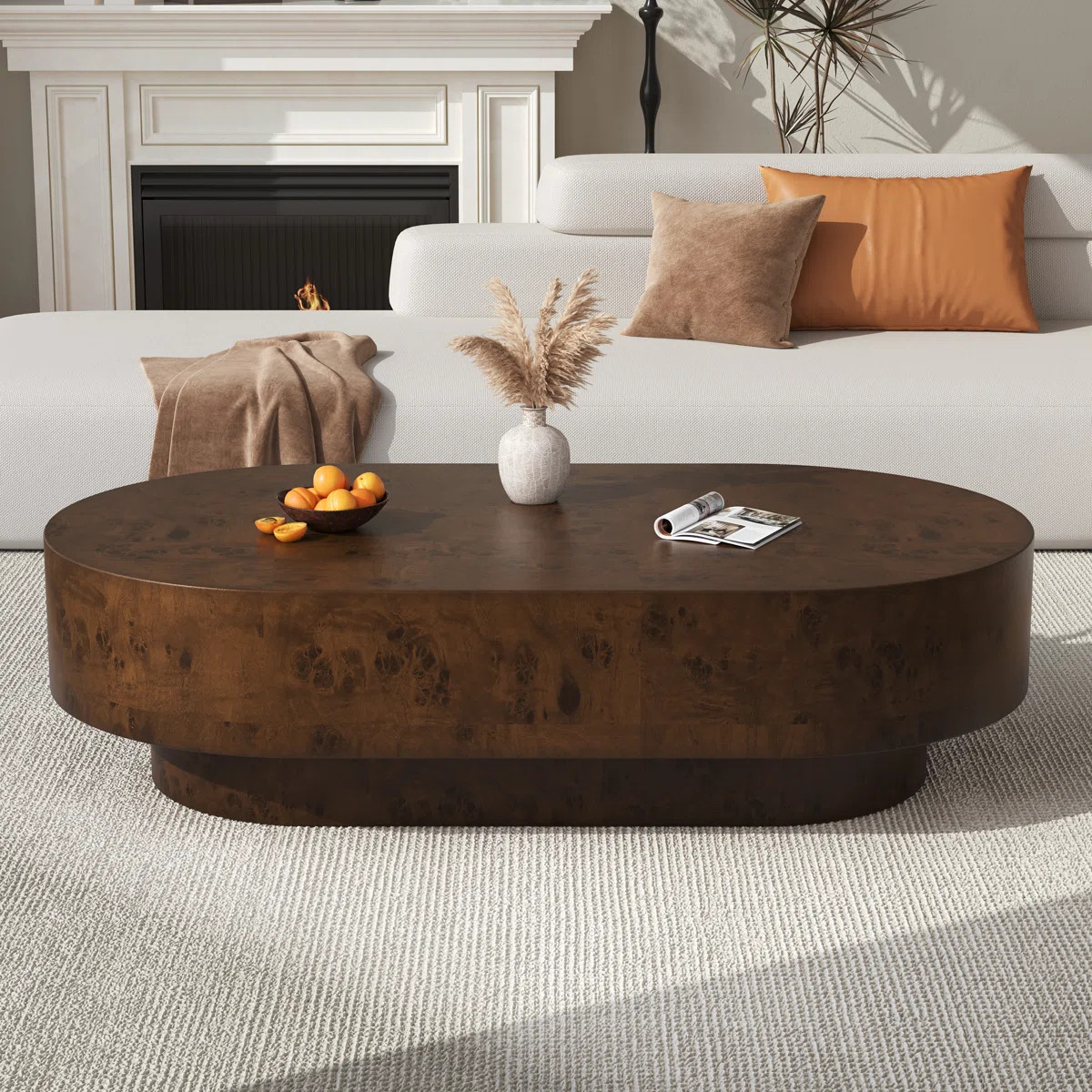43.7'' Handcrafted Burl Wood Oval Coffee Table with Strudy Pedestal, Mid-Century Modern Solid Woo... | Wayfair North America
