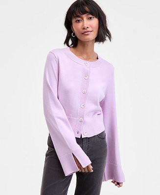 Women's Split-Cuff Crewneck Cropped Cardigan, Macy's Exclusive | Macy's
