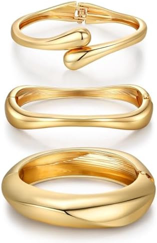 Chunky Gold Bangle Bracelets for Women Trendy 14K Gold Plated Cuff Bracelets Stack, Dainty Bracel... | Amazon (US)