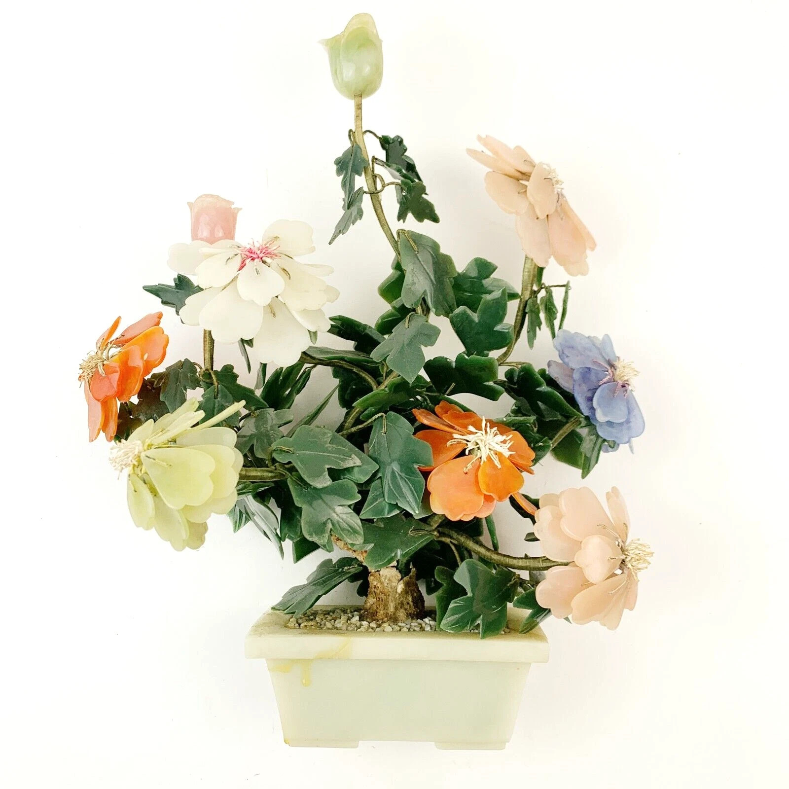 Vintage Jade Bonsai Tree Various Semi-Precious Stone Carved Flowers 14.25" | eBay US