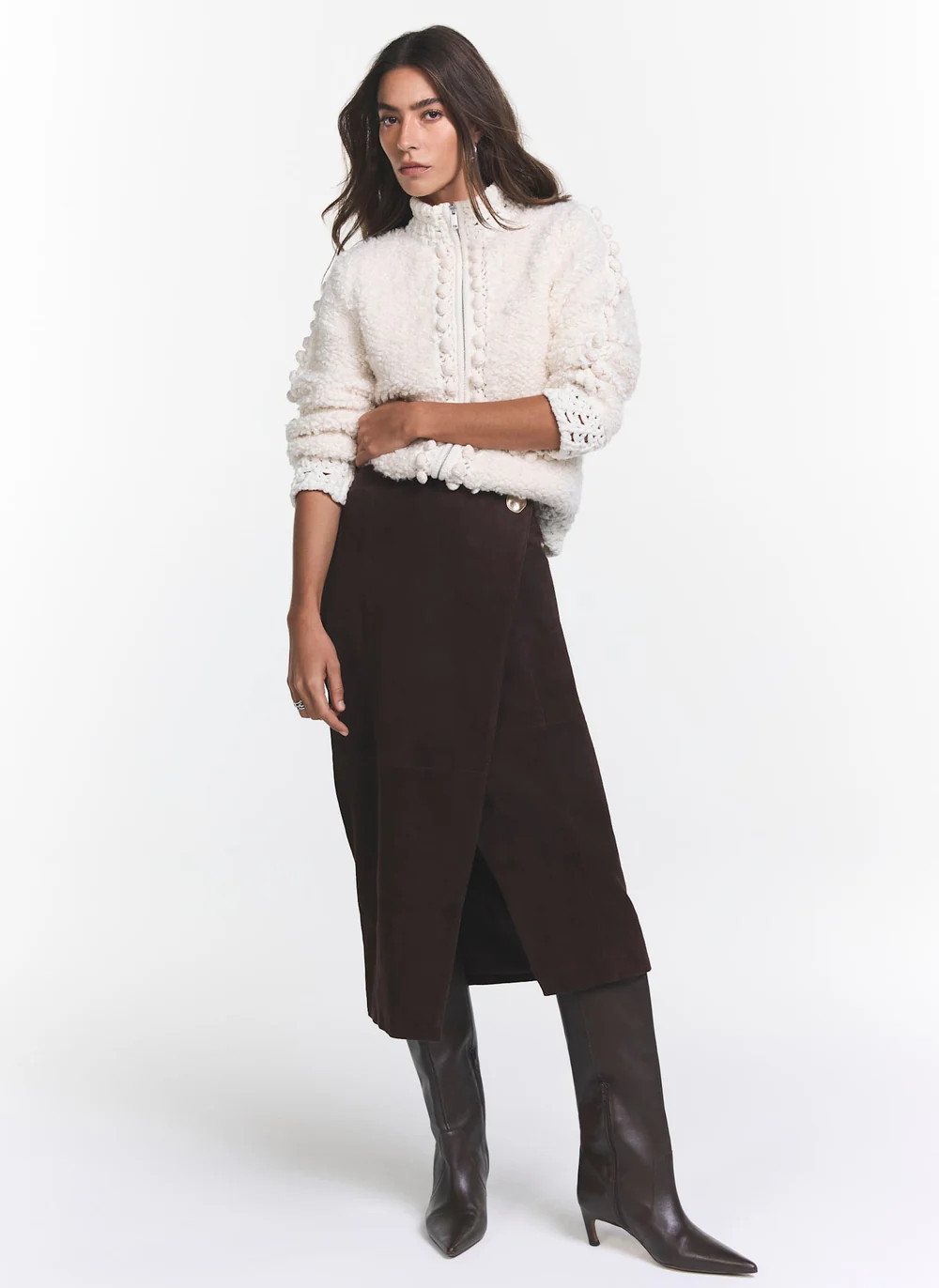 Brown Suede Wrap Midi Skirt | Mint Velvet