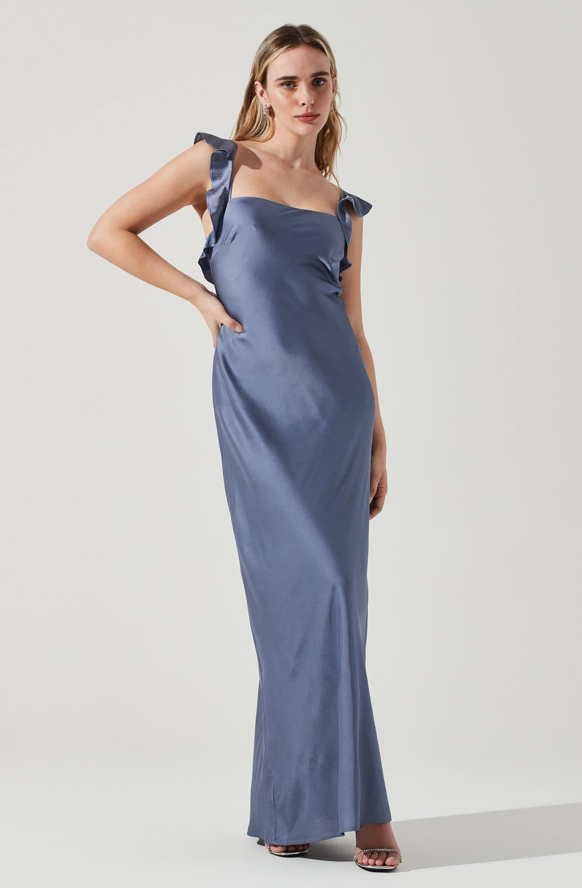 Bryna Ruffle Strap Satin Maxi Dress | ASTR The Label (US)