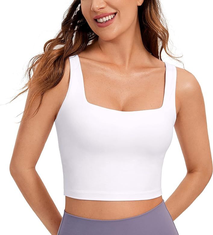 CRZ YOGA Butterluxe Womens Square Neck Longline Sports Bra - Workout Crop Tank Tops Padded with Buil | Amazon (US)