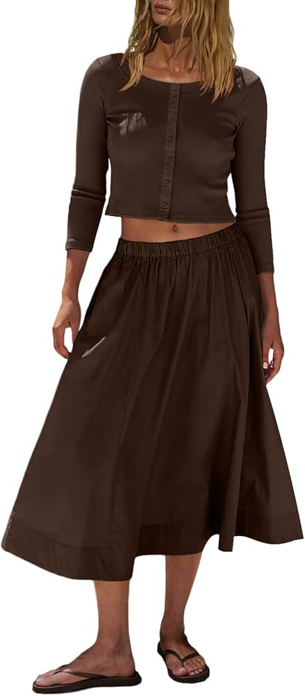 UNIANKIYA Womens 2 Piece Skirt Sets Button Down Knit Cardigan Sweater And Elastic Waist A Line Mi... | Amazon (US)