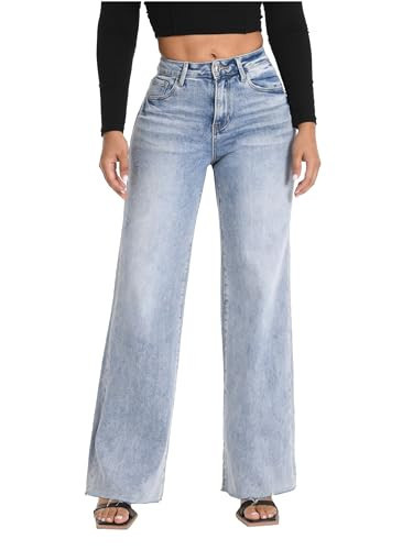 ONESO Wide Leg Jeans for Women High Waisted Stretchy Baggy Jeans BBL Loose Fit Frayed Raw Hem Denim Pants Casual DIY Length | Amazon (US)